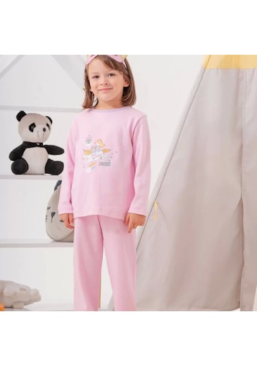 Unicorn Desenli Çanta Ve Maskeli % 100 Pamuk Kız Çocuk Pijama Takımı Pembe