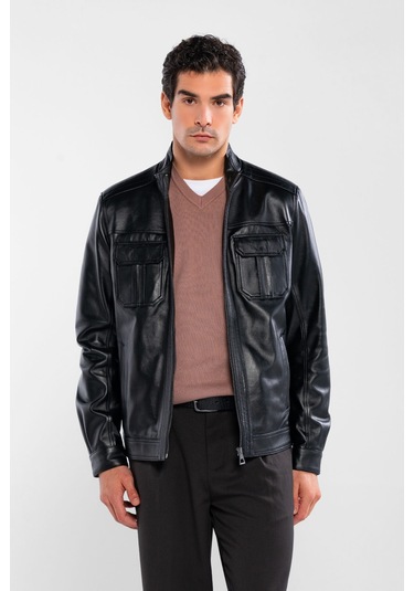 Tamer Tanca Erkek Hakiki Deri Siyah Deri Mont 415 Er-301 Erk Derı Mont Sıyah Zıg Siyah