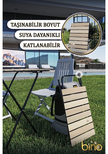 Bino Yükseklik Ayarlı Katlanır Ahşap Kamp Mutfak Piknik Balkon Masası
