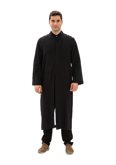 Şile Bezi İnce Erkek Namaz Cübbesi Yazlık Namazlık Pamuk Kumaş Cübbe Siyah Syh-siyah Siyah