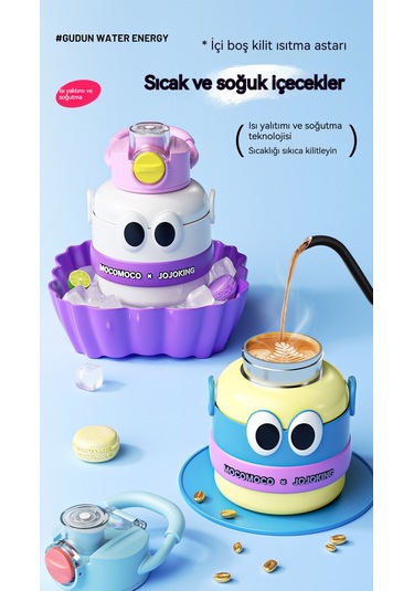 Termos Bardak 316 Paslanmaz Çelik Çocuk Büyük Göbek Su Isıtıcısı - Gri 1