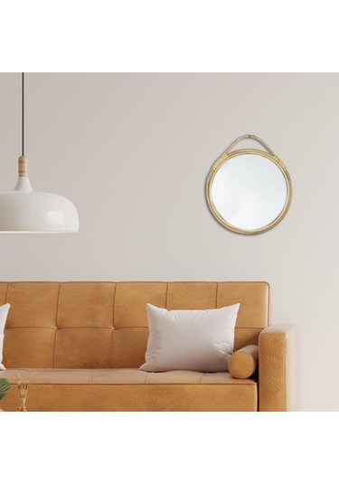 Suntek Yuvarlak Duvar Aynası Rattan Çerçeve 11 '' Yuvarlak Bej