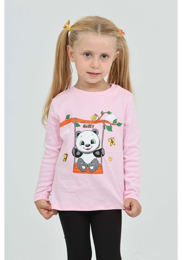Toontoy Kız Çocuk Sallanan Panda Baskılı Sweatshirt Pembe