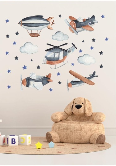 Lacivert ve Mavi Hava Taşıtları Çocuk Odası Sticker