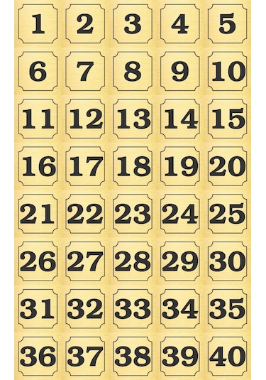 1-40 Kapı, Masa, Dolap Numarası Altın Metal Etiket 7x7 Cm