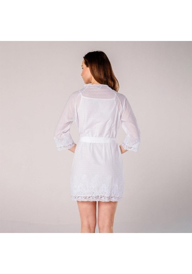 Pearl Dantelli Kadın Bride Gelin Sabahlığı Beyaz