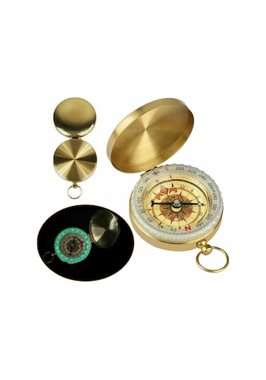 Dofolink Klasik Bakır Kasa Işık Veren Minyatür Pusula - Doğa Yürüyüşü, Kamp Ve Keşif İçin Taşınabilir Navigasyon Aleti