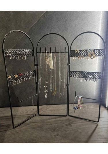 Bayev Metal Takı Düzenleyici Küpe Organizeri Dekoratif Takı Standı 3 Parça Kolye Yüzük Küpelik