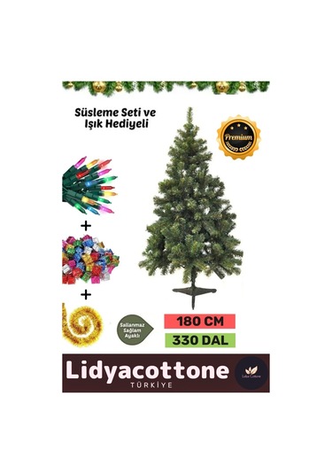 Kutu Süsleme Seti Yılbaşı Çam Ağacı Renkli Işığı Yeni Yıl Süsleri Noel Paketi 180 Cm 330 Dal Standart