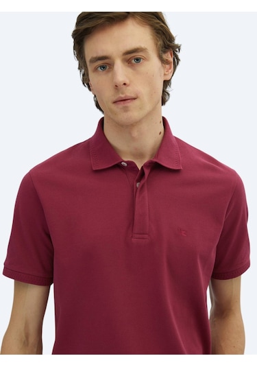 Mürdüm Düz Polo Yaka %100 Pamuk T-shirt MÜRDÜM