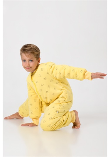 Kız Erkek Çocuk Kalın Elyaf Dolgulu Premium Kalite 2.5 Tog Desenli Uyku Tulumu Sarı - Siyah