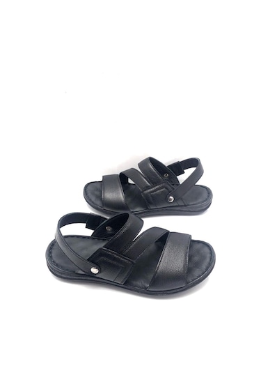 Derilax Hakiki Deri Tam Ortopedik Günlük Giyime Uygun Masajlı Erkek Sandalet Siyah