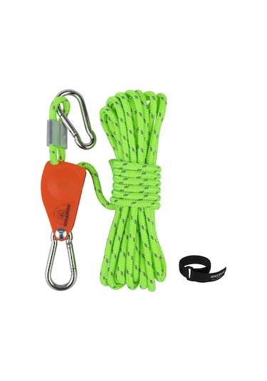 Springsun Yeşil 6mm 5m Poliester Kamp Rengi Ayarlamalı Kaymazsız Telleri - 348kg Yük Kapasitesi Yeşil