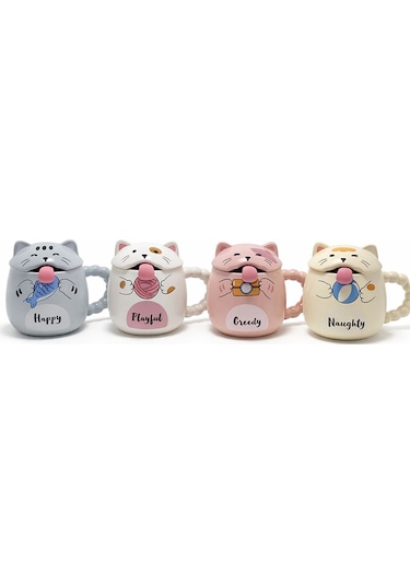 River World Kupa Bardak Figürü 3d Kedi Kaşıklı Kapaklı Çok Renkli