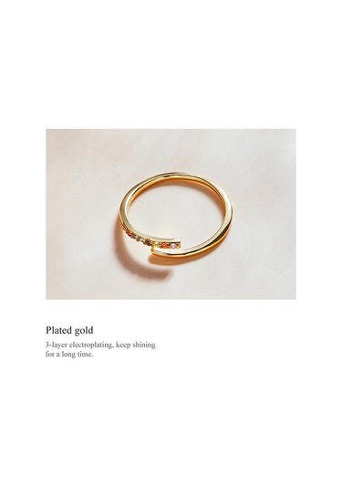 Bamoer 925 Ayar Gümüş Basit Şık Renk Zirkon Altın Kaplama Ayarlanabilir Yüzük Kadınlar İçin Güzel Takı