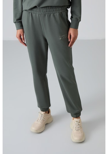 Tommy Life Çağla Basic Pamuklu O Yaka Oversize Lastik Paça Kadın Eşofman Takım - 95287 Çağla