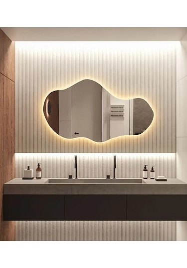 Fawdecor Led Işıklı Asimetrik Duvar Aynası 45x90 Gün Işığı