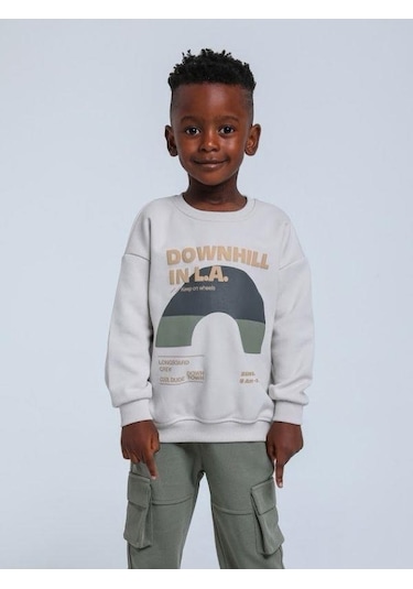 Jack Lions Erkek Bebek Downhill Yazılı Sweatshirt-14342 Gri