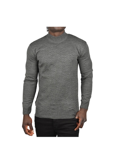 Deepsea Erkek Antrasit Zigzag Desenli Yarım Balıkçı Yaka Dar Kesim Boğazlı Triko Kazak 2505496 Antrasit