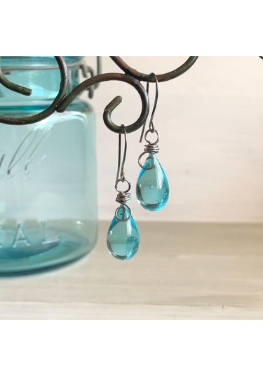 Kadınlar İçin Cam Damla Şeklinde Yaratıcı Takı Küpeleri, Şık Tatil Hediyesi Küpeleri, Damla Kolye