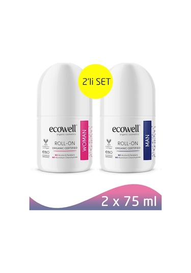 Ecowell Organik Kadın Roll-On Deodorant 75 ML + Organik Erkek Roll-On Deodorant 75 ML