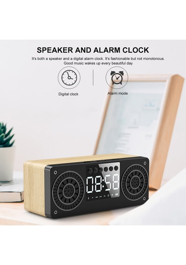 Suofeng A10 Bluetooth 5.0 Hoparlör Saati - Radyo/tf Kart/usb/aux Destekli, Led Saat Gösterimi, Ahşap Desenli Çok Fonksiyonlu Ses Cihazı