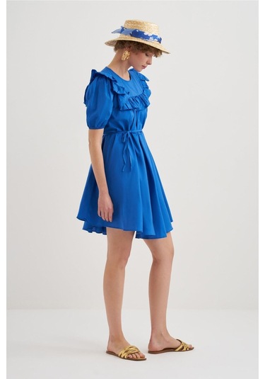 Mathilda Store Kadın Mavi Mini Poplin Elbise Mavi