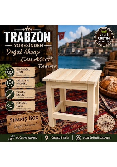 Doğal Masif Çam Çok Amaçlı Ahşap Tabure