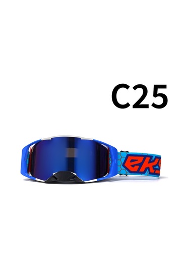 Tangshopping Motosiklet Arazi Gözlüğü Gözlük Bisiklet Gözlüğü C25 Mavi Çerçeve Siyah Burun Mavi Renkli Lens