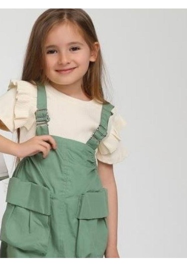Kız Çocuk Büyük Cepli Askılı Salopet-14132 Yeşil