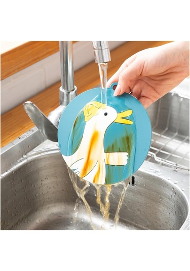 Konesam Küçük Kaliteli Tavuk Desenli 15cm Silikon Isı Yalıtımcı Tabak Altlığı Mutfak Masa Koruyucu Açık Gri