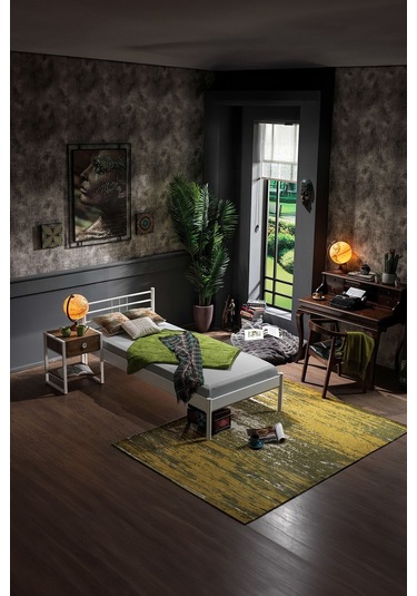 Manyas-s Tek Kişilik Ferforje Metal Karyola-beyaz Ahşap Latalı