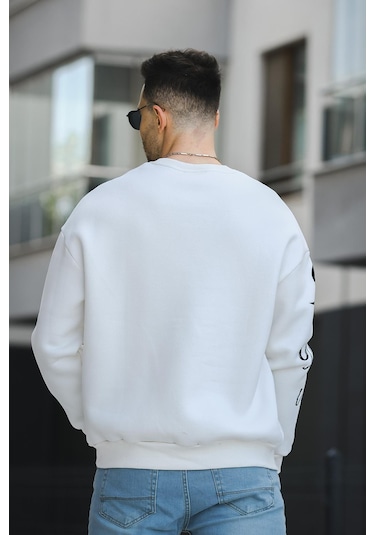 Oksit Trc 2715 Üç İplik Şardonlu Baskılı Bisiklet Yaka Oversize Erkek Sweatshirt 001