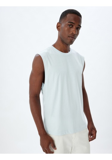 Koton Basic Kolsuz Tişört Bisiklet Yaka Pamuklu Mavi 4sam30042mk Mavi