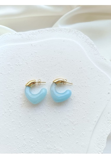 Mavi Çelik Bombeli Küpe Altın