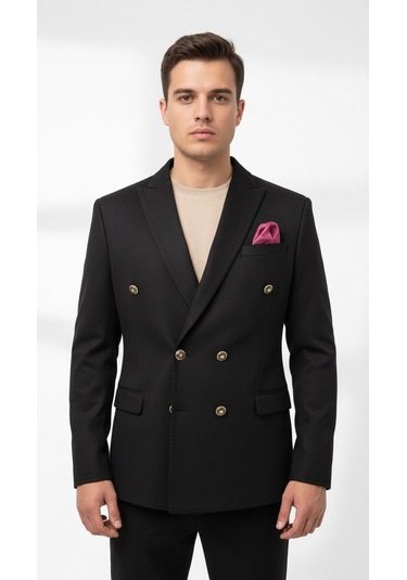 Erkek Suet Blazer Ceket Şık Düğmeli Takım Elbise Üstü Slim Fit Model Siyah