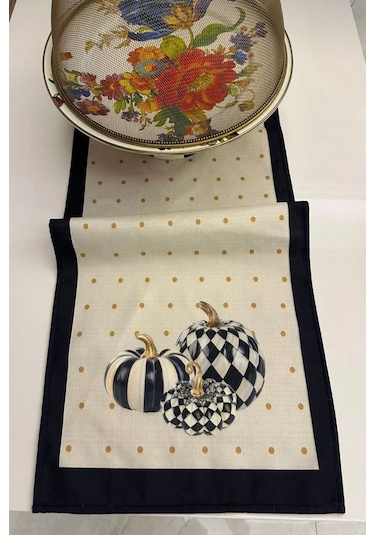 Keten Görünümlü Balkabağı Desenli Runner 40x140 Renkli