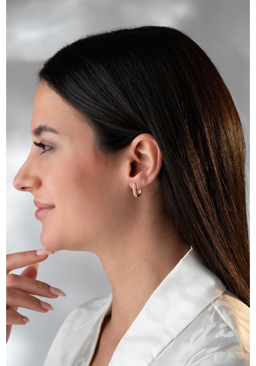 925 Ayar Gümüş Gold Kaplama U Şeklinde Zirkon Taşlı Küpe Gold