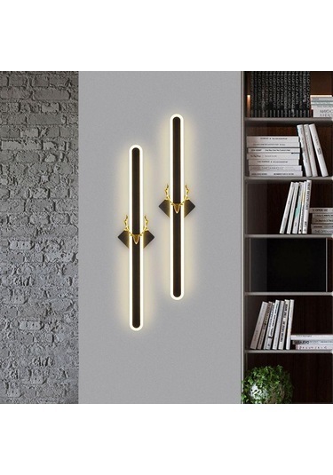 Altın İskandinav Modern Minimalist Oturma Odası Arka Plan Duvar Dekoratif Lamba Merdiven Otel Koridor Geyik Kafası Duvar Lambası 60cm Altın