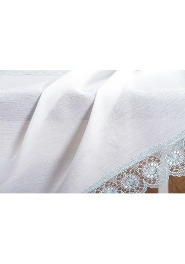 Finezza Jena Lüx Dantelli Simli Keten Kumaş Krem Masa Örtüsü 160x220 cm-1472
