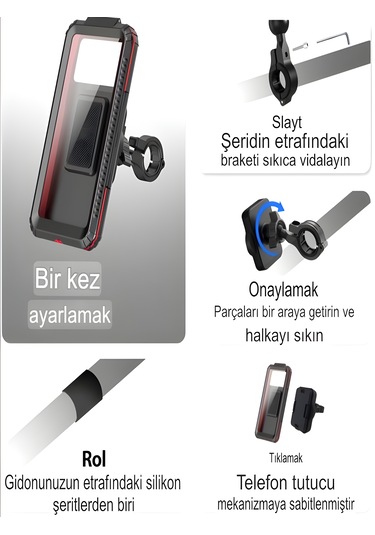 Su Geçirmez Motosiklet Ayna Gidon/direksiyon Montajlı Telefon Tutucu Titreşim Önleyici - Pro Mat Siyah