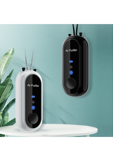 Mini Taşınabilir Askılı Boyun Anyon Hava Temizleyici Hızlı Hava Temizleme Yüksek/düşük Vites Ayarı Dahili Pil Siyah Kordon