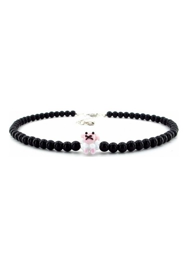 Solfera Kuzucuk Figürlü Siyah Oniks Doğal Taş Kadın Kolye Q0597 Yeşil