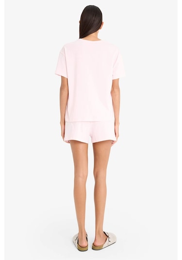 Defacto Pijama Takımı Kısa Kollu Üst Esnek Belli Şort-fall İn Love F4678ax25smpn648 Pembe