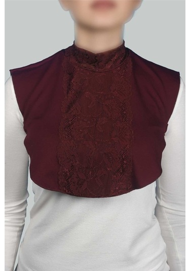 Kadın Penye Tesettür Daire Yakalı Dantelli Boyunluk - Bordo Çok Renkli