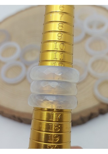 Akik Taşı Yüzük Sisli Beyaz Alacalı Faset Kesim 6mm Kalınlık 59914 Bakır