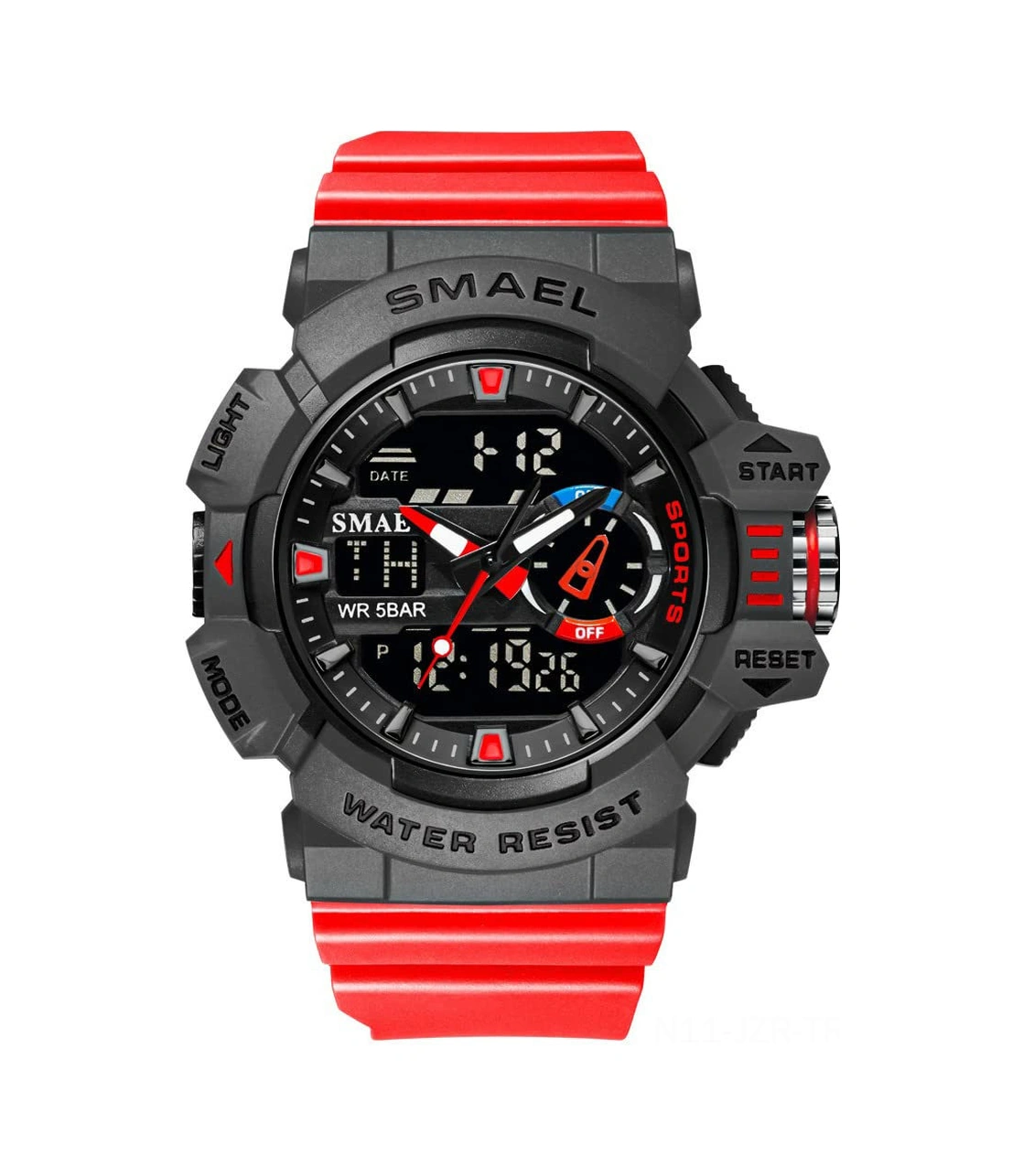 Geeroyoo Erkekler İçin Spor Su Geçirmez Saat - Duraklayıcı, İki Zamanlı, Alarm, Led Işık, 50m Su Dayanıklı, Siyah-kırmızı