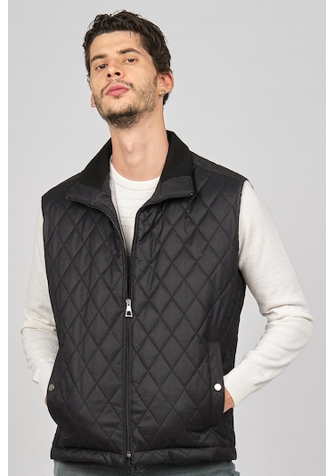 Daynax Erkek Cep Detaylı Baklava Desenli Yelek 492700 Siyah Siyah