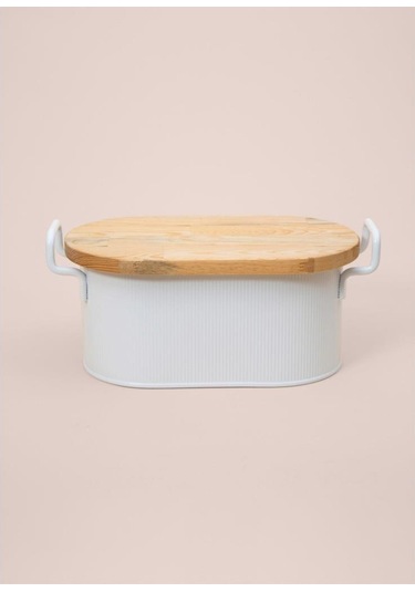 The Mia Stripe Ahşap Kapaklı Ekmek Saklama Kutusu Beyaz 40 22 18 Cm Beyaz