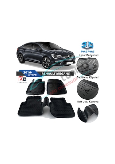 Renault Megane 4 Havuzlu 3D Paspas Niken Siyah 2016 Sonrası